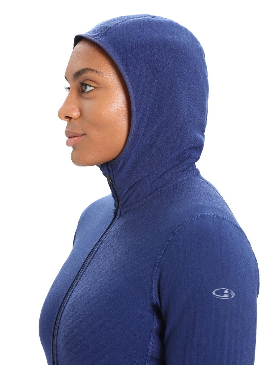 Vestes Icebreaker RealFleece™ Merino Descender Long Sleeve Zip Hood Femme Bleu Royal Bleu Marine | FR 1646ILHS